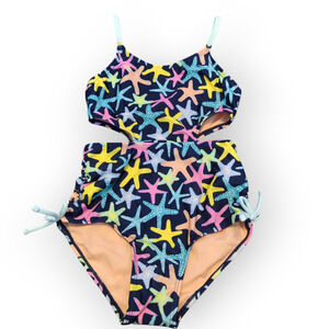 CAT & JACK Navy Blue Starfish Cut Out One PIece Swim Suit Adjustable Size 8